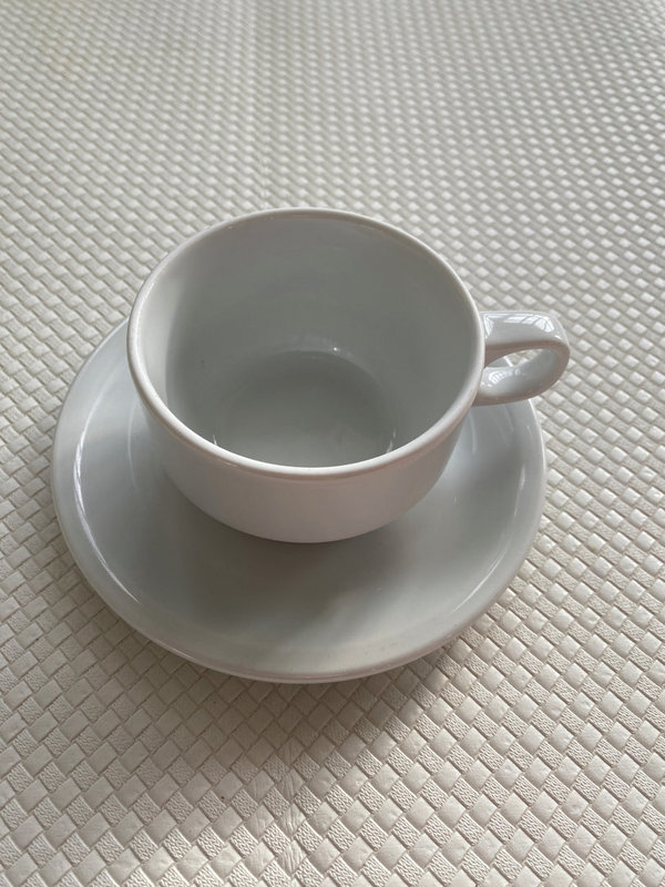 Schönwald Tasse stapelbar Kaffeetasse weiß mit Untertasse gebraucht